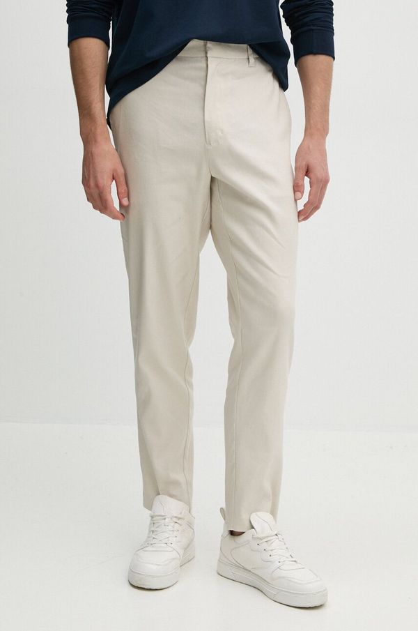 Calvin Klein Hlače s dodatkom lana Calvin Klein boja: bež, ravni kroj, K10K112825