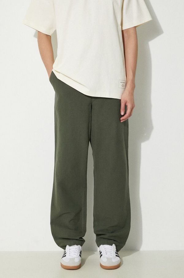 Norse Projects Hlače s dodatkom lana Norse Projects Ezra Relaxed Cotton Linen boja: zelena, ravni kroj, N25.0402.8022
