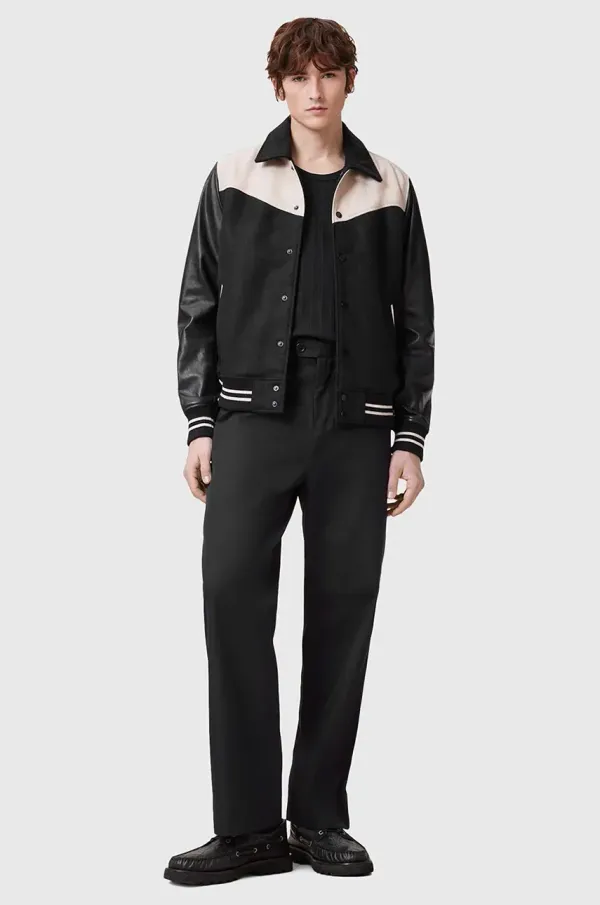 AllSaints Hlače s primjesom vune AllSaints LOCKE za muškarce, boja: crna, ravni kroj, M001TD