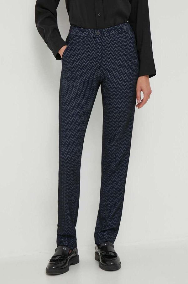 Emporio Armani Hlače s primjesom vune Emporio Armani boja: tamno plava, uski kroj, visoki struk