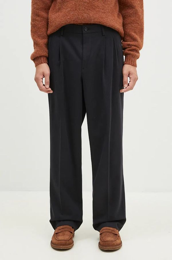 Norse Projects Hlače s primjesom vune Norse Projects Benn Relaxed Cotton Wool Twill Pleated Trouser boja: crna, chinos kroj, N25.0395.9999