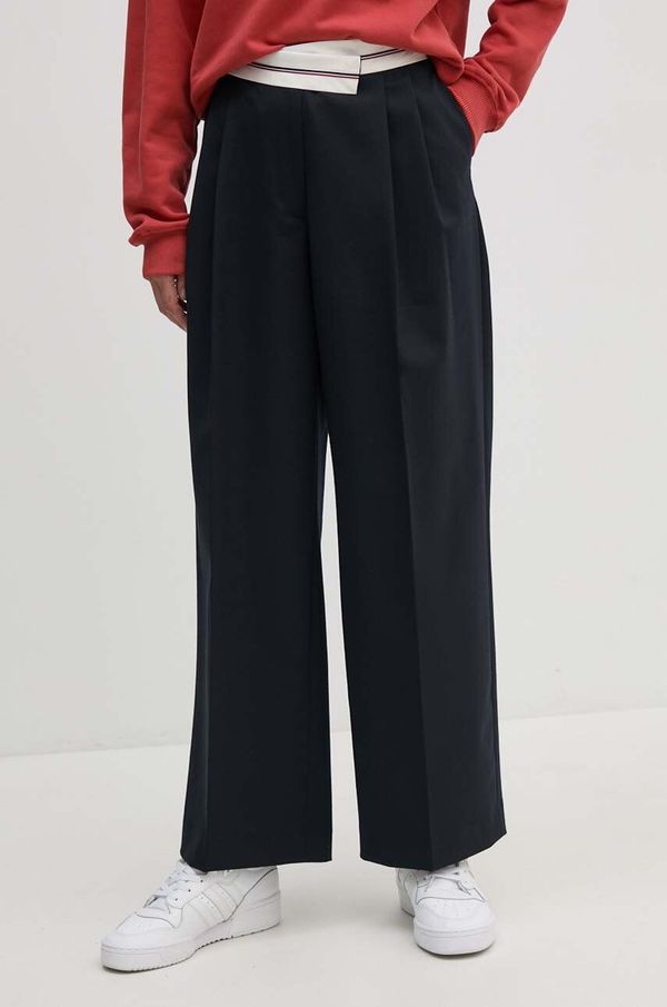 Tommy Hilfiger Hlače s primjesom vune Tommy Hilfiger boja: tamno plava, ravni kroj, visoki struk, WW0WW42229