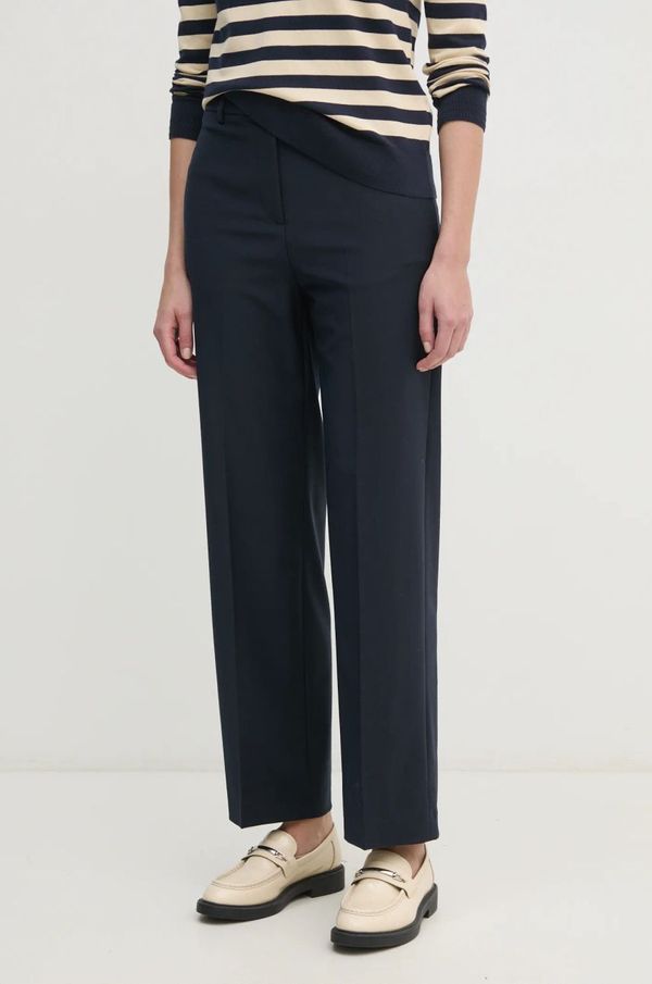 Tommy Hilfiger Hlače s primjesom vune Tommy Hilfiger boja: tamno plava, ravni kroj, visoki struk, WW0WW44606