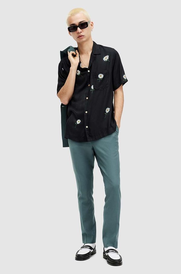 AllSaints Hlače s vunom AllSaints MOAD TROUSER boja: tirkizna, uski kroj, MM514Z