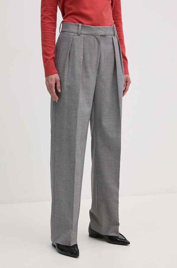 Tommy Hilfiger Hlače Tommy Hilfiger za žene, boja: siva, široke, visoki struk, WW0WW42235