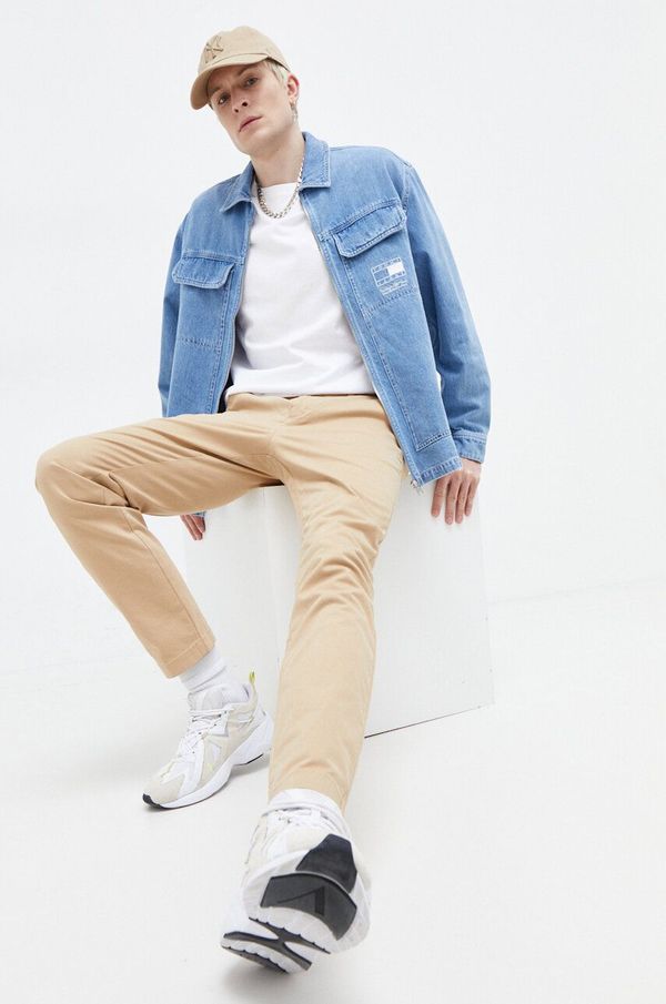 Tommy Jeans Hlače Tommy Jeans za muškarce, boja: bež, ravni kroj, DM0DM18339