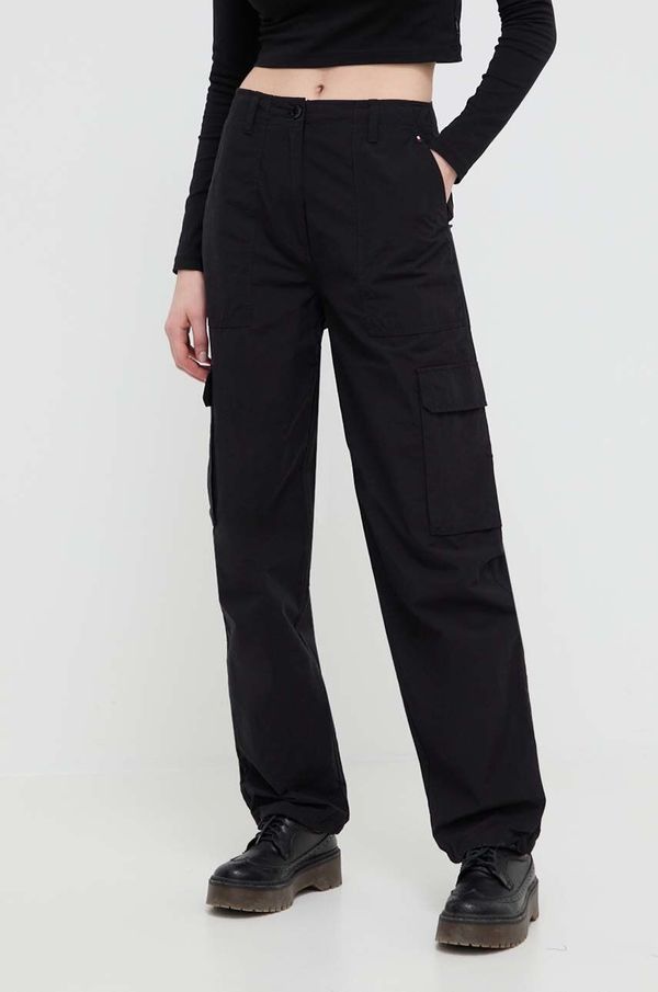 Tommy Jeans Hlače Tommy Jeans za žene, boja: crna, ravni kroj, visoki struk
