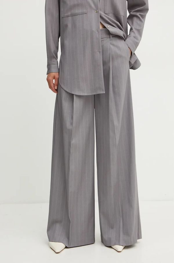 Twinset Hlače Twinset za žene, boja: siva, široke, visoki struk, 242TP2284