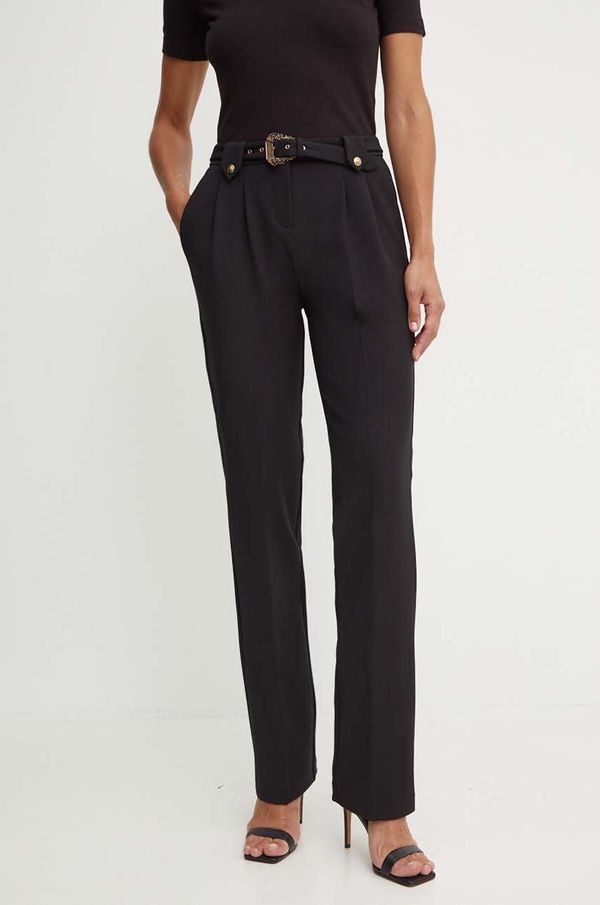 Versace Jeans Couture Hlače Versace Jeans Couture za žene, boja: crna, ravni kroj, visoki struk, 77HAA117 N0394