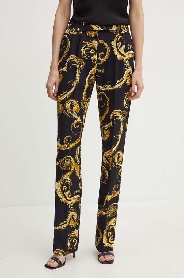 Versace Jeans Couture Hlače Versace Jeans Couture za žene, boja: crna, ravni kroj, visoki struk, 77HAA117 NS515