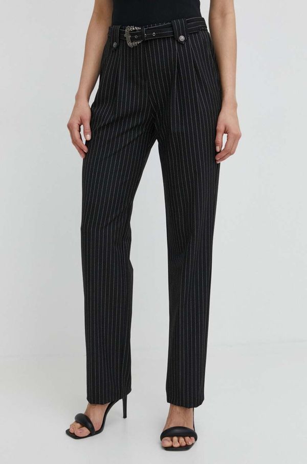 Versace Jeans Couture Hlače Versace Jeans Couture za žene, boja: crna, ravni kroj, visoki struk