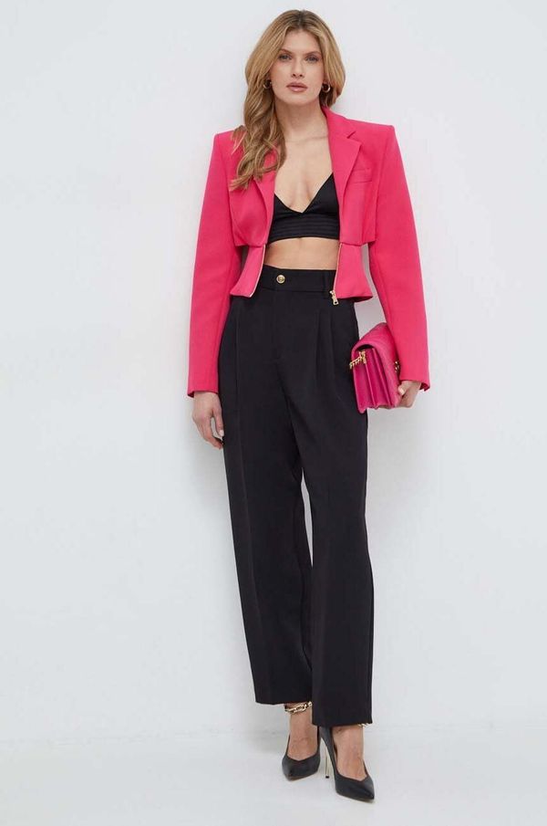 Versace Jeans Couture Hlače Versace Jeans Couture za žene, boja: crna, široke, visoki struk