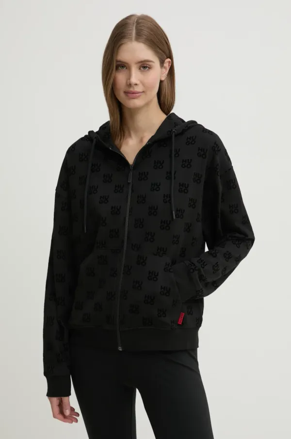 HUGO Homewear dukserica HUGO boja: crna, s kapuljačom, s uzorkom, 50531659