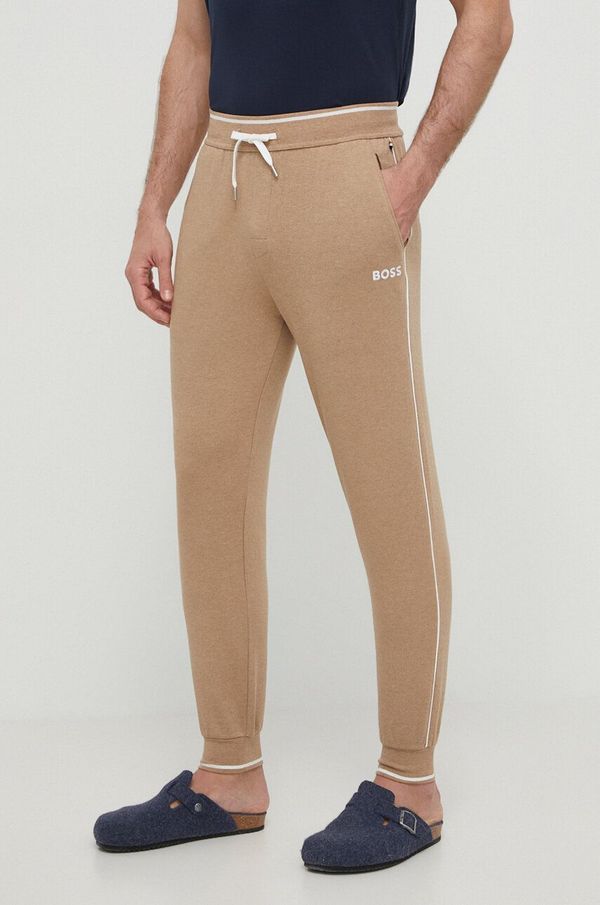 Boss Homewear hlače BOSS boja: bež, s aplikacijom, 50469710