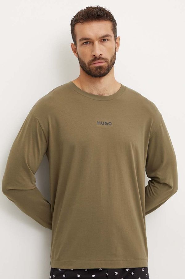 HUGO Homewear majica dugih rukava HUGO boja: zelena, s tiskom, 50522302