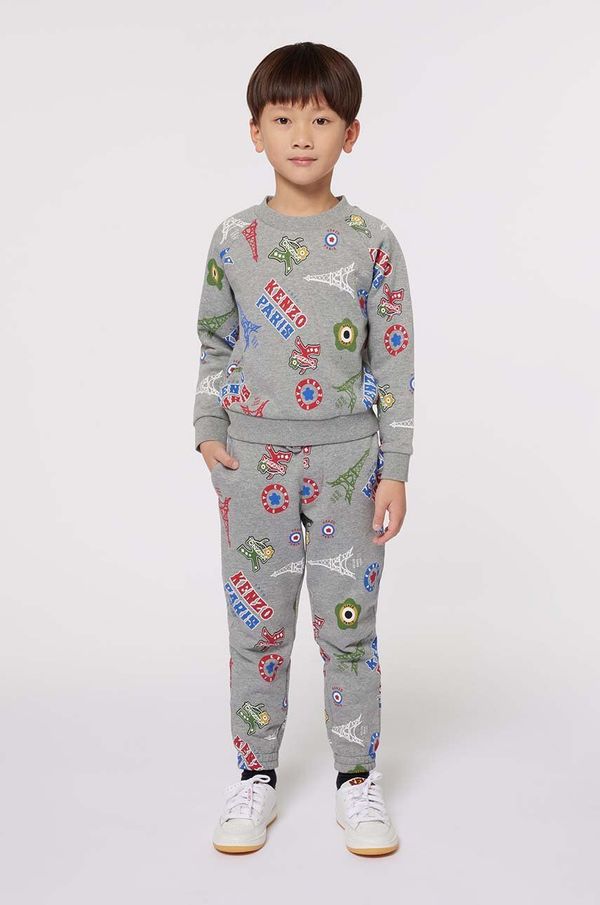 Kenzo kids Homewear pamučna dukserica Kenzo Kids boja: siva, s uzorkom, K60774