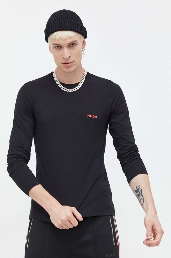 Hugo Homewear pamučna majica dugih rukava HUGO 3-pack boja: crna, s tiskom