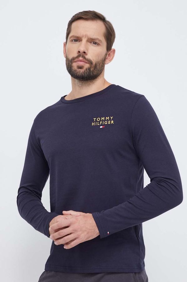 Tommy Hilfiger Homewear pamučna majica dugih rukava Tommy Hilfiger boja: tamno plava, melanž