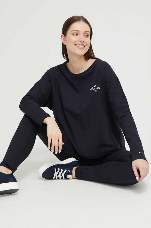 Tommy Hilfiger Homewear pamučna majica dugih rukava Tommy Hilfiger boja: tamno plava
