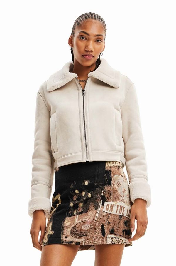 Desigual Jakna Desigual 23WWEW05 WOMAN WOVEN PU COAT za žene, boja: bež, za prijelazno razdoblje