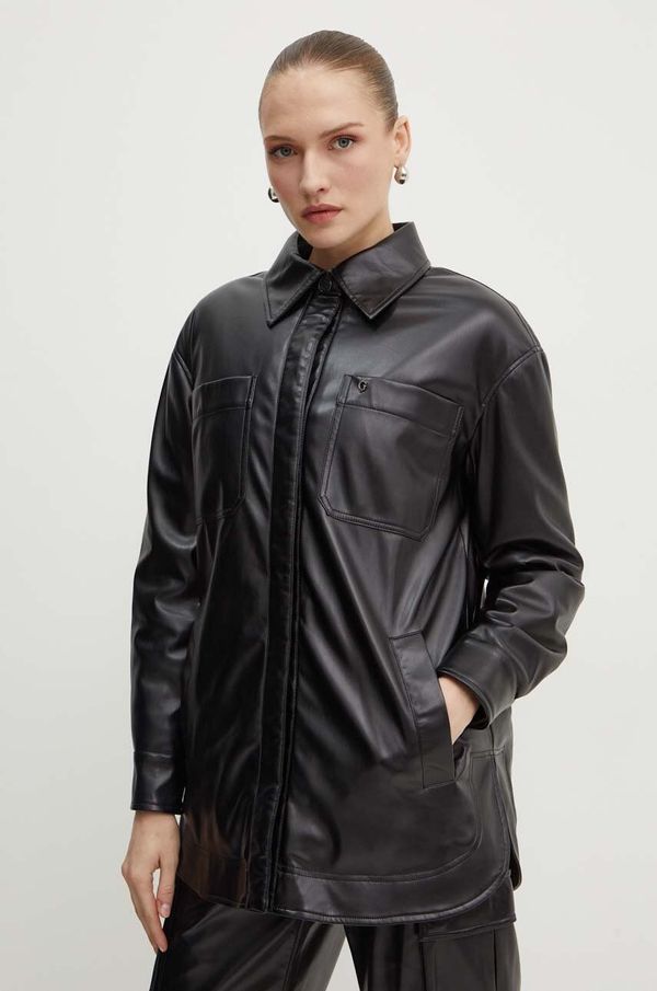 Guess Jakna Guess MAREVA za žene, boja: crna, za prijelazno razdoblje, oversize, W4YL22 WF8Q0