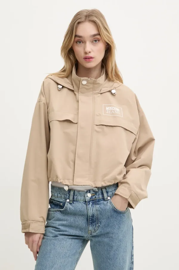 Moschino Jeans Jakna Moschino Jeans za žene, boja: bež, za prijelazno razdoblje, oversize, 0605 3220