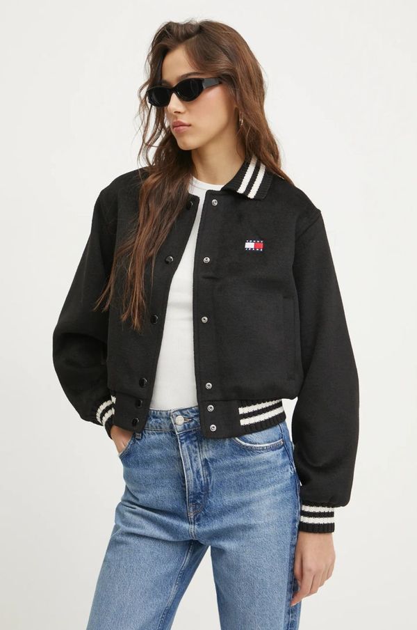 Tommy Jeans Jakna s dodatkom vune Tommy Jeans boja: crna, za prijelazno razdoblje, oversize, DW0DW20165