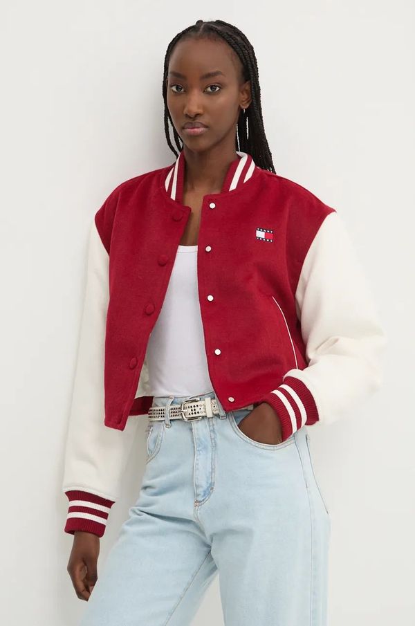 Tommy Jeans Jakna s dodatkom vune Tommy Jeans boja: crvena, za prijelazno razdoblje, oversize, DW0DW19744