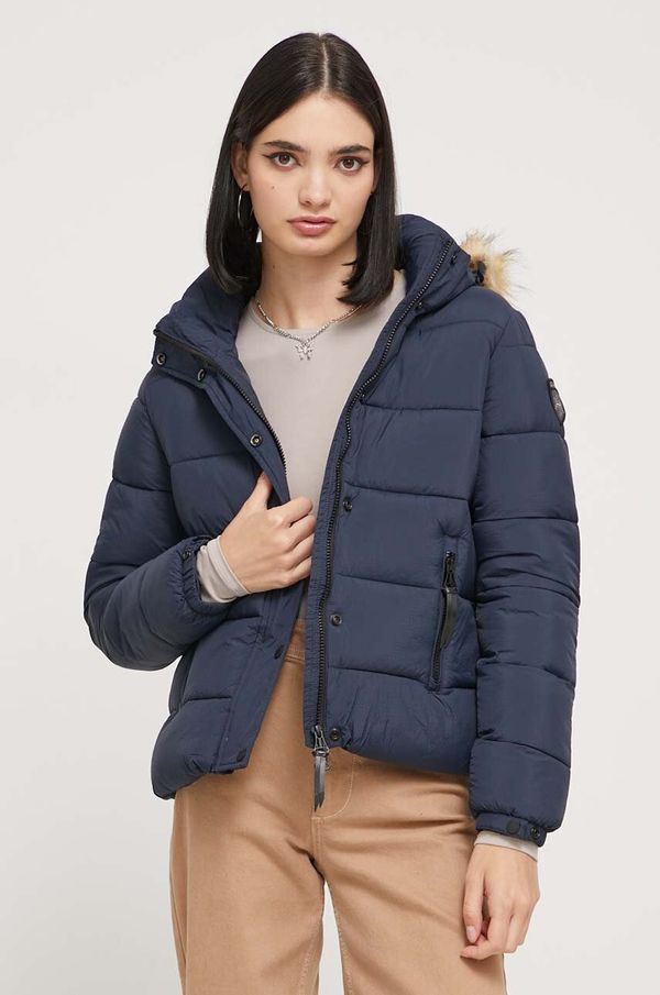 Superdry Jakna Superdry za žene, boja: tamno plava, za zimu