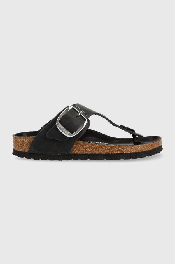 Birkenstock Japanke od brušene kože Birkenstock Gizeh Big Buckle za žene, boja: crna, ravna potpetica