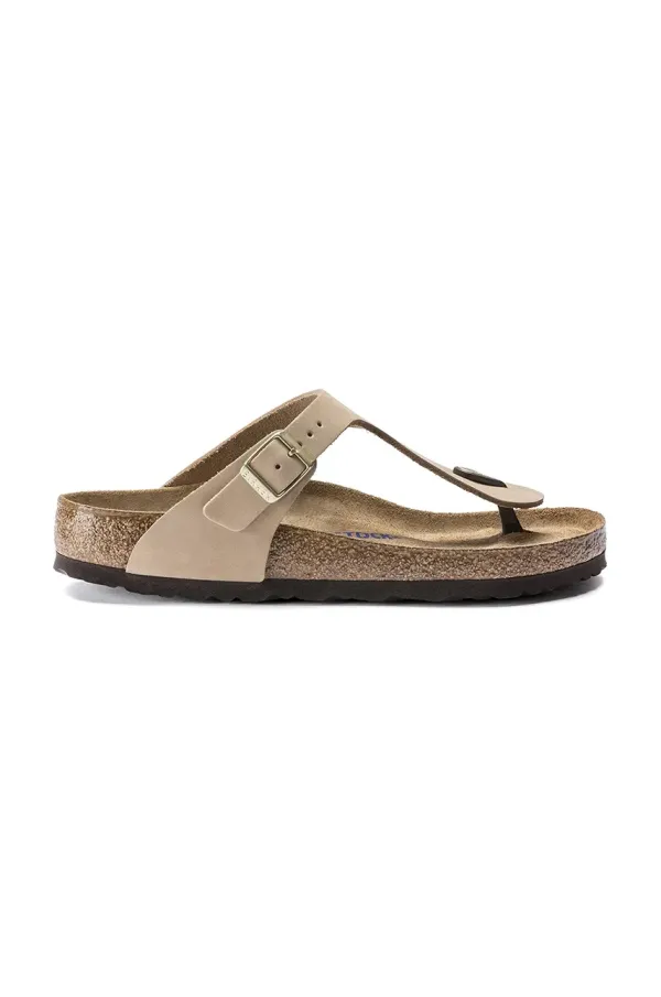 Birkenstock Japanke od nubuk kože Birkenstock Gizeh SFB boja: bež, ravni potplat, 1018999