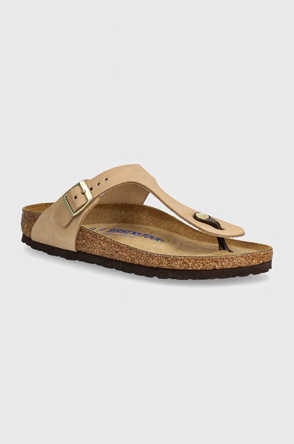 Birkenstock Japanke od nubuk kože Birkenstock Gizeh SFB boja: bež, ravni potplat, 1019014