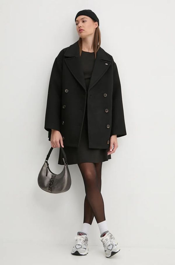Tommy Jeans Kaput s primjesom vune Tommy Jeans boja: crna, za prijelazno razdoblje, oversize, DW0DW19752