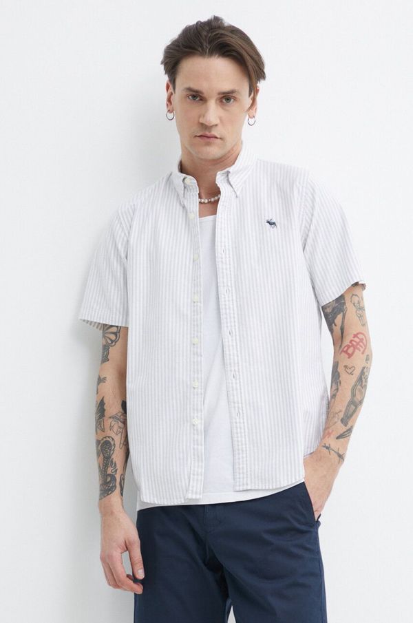 Abercrombie & Fitch Košulja Abercrombie & Fitch za muškarce, boja: siva, regular, s button-down ovratnikom