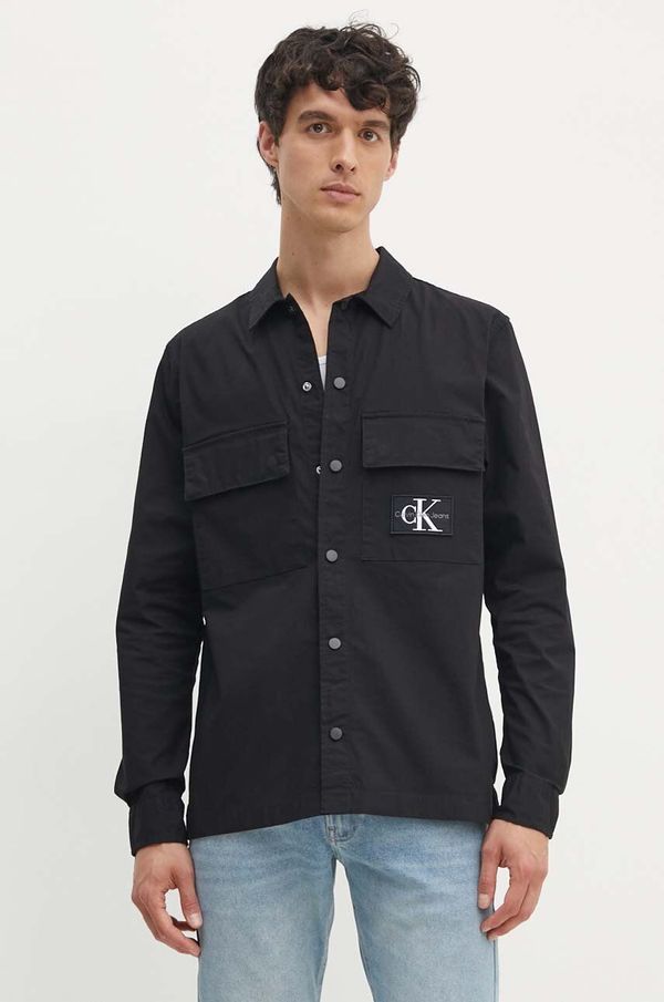 Calvin Klein Jeans Košulja Calvin Klein Jeans za muškarce, boja: crna, relaxed, s klasičnim ovratnikom, J30J325618