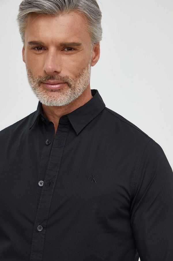 Calvin Klein Jeans Košulja Calvin Klein Jeans za muškarce, boja: crna, slim, s klasičnim ovratnikom