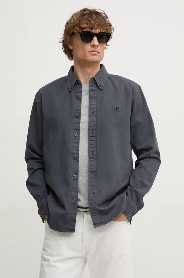 Calvin Klein Jeans Košulja Calvin Klein Jeans za muškarce, boja: siva, regular, s button-down ovratnikom, J30J326187