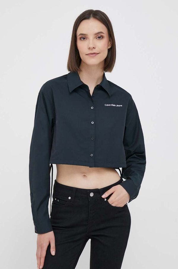 Calvin Klein Jeans Košulja Calvin Klein Jeans za žene, boja: crna, relaxed, s klasičnim ovratnikom