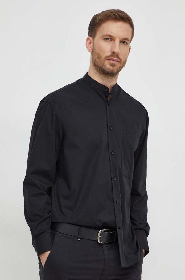 Calvin Klein Košulja Calvin Klein za muškarce, boja: crna, relaxed, s ruskim ovratnikom