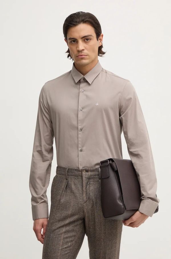 Calvin Klein Košulja Calvin Klein za muškarce, boja: siva, slim, s klasičnim ovratnikom