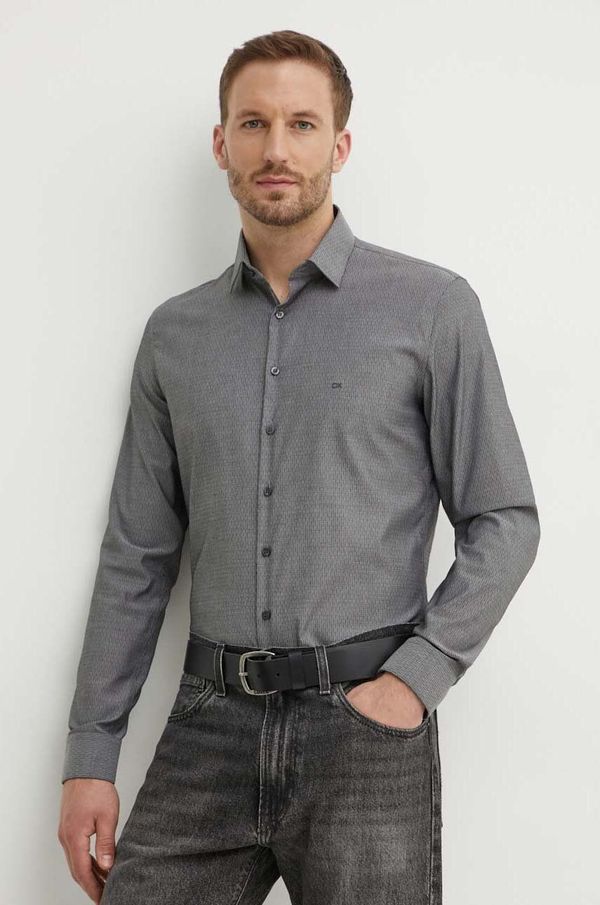 Calvin Klein Košulja Calvin Klein za muškarce, boja: siva, slim, s klasičnim ovratnikom, K10K113165
