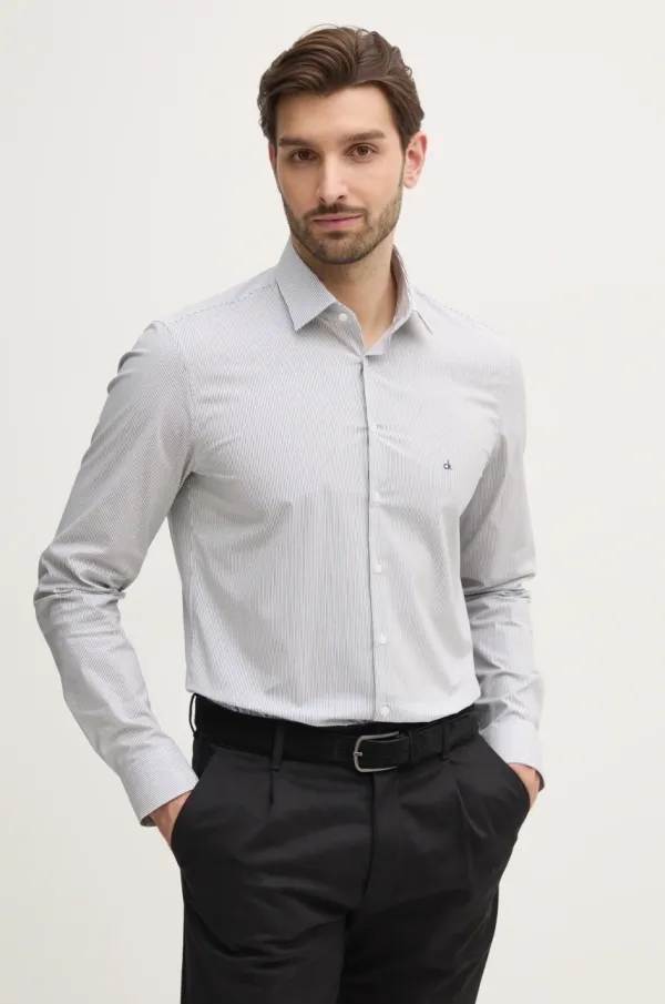 Calvin Klein Košulja Calvin Klein za muškarce, boja: siva, slim, s klasičnim ovratnikom, K10K114301