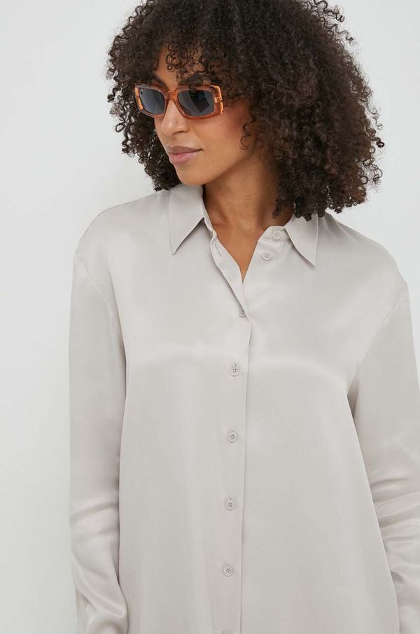Calvin Klein Košulja Calvin Klein za žene, boja: siva, relaxed, s klasičnim ovratnikom