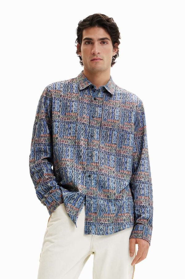 Desigual Košulja Desigual za muškarce, boja: crna, regular, s klasičnim ovratnikom