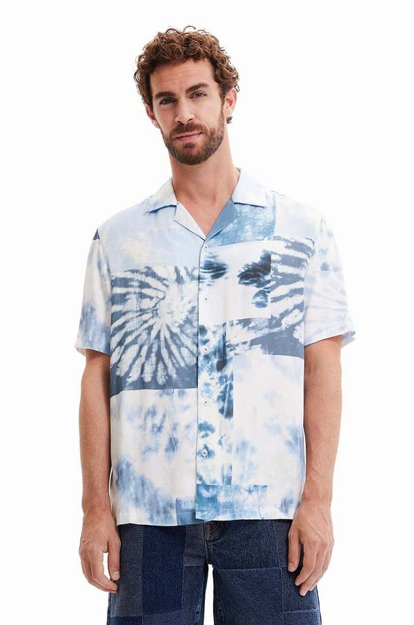 Desigual Košulja Desigual za muškarce, boja: tamno plava, regular, s klasičnim ovratnikom