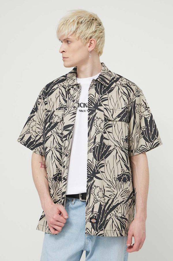 Dickies Košulja Dickies MAX MEADOWS SHIRT SS za muškarce, boja: bež, relaxed, s klasičnim ovratnikom, DK0A4YS4