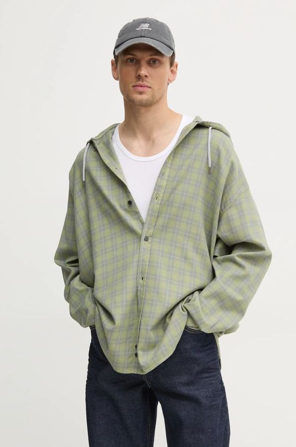 Diesel Košulja Diesel S-DEWNY-HOOD-B SHIRT za muškarce, boja: zelena, relaxed, s ruskim ovratnikom, A16214.0TKAG