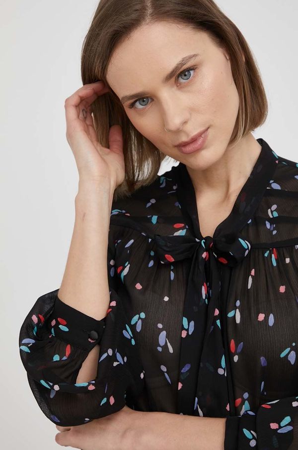 Emporio Armani Košulja Emporio Armani za žene, boja: crna, regular, s izrezom na vezanje