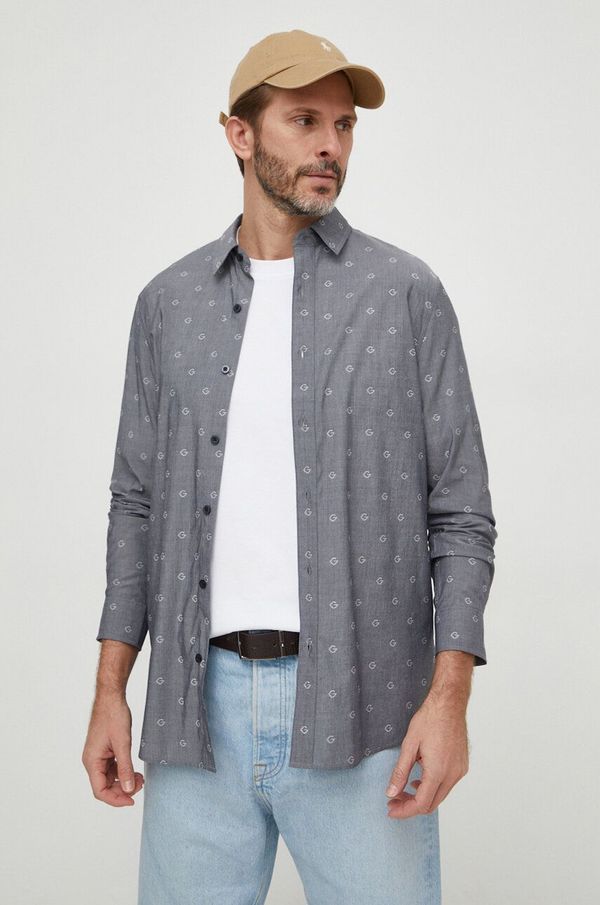 Guess Košulja Guess za muškarce, boja: siva, slim, s klasičnim ovratnikom