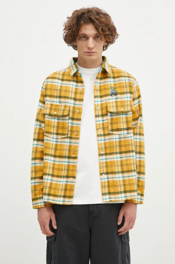 Icecream Košulja ICECREAM Flannel Overshirt za muškarce, boja: žuta, relaxed, s klasičnim ovratnikom, IC24319